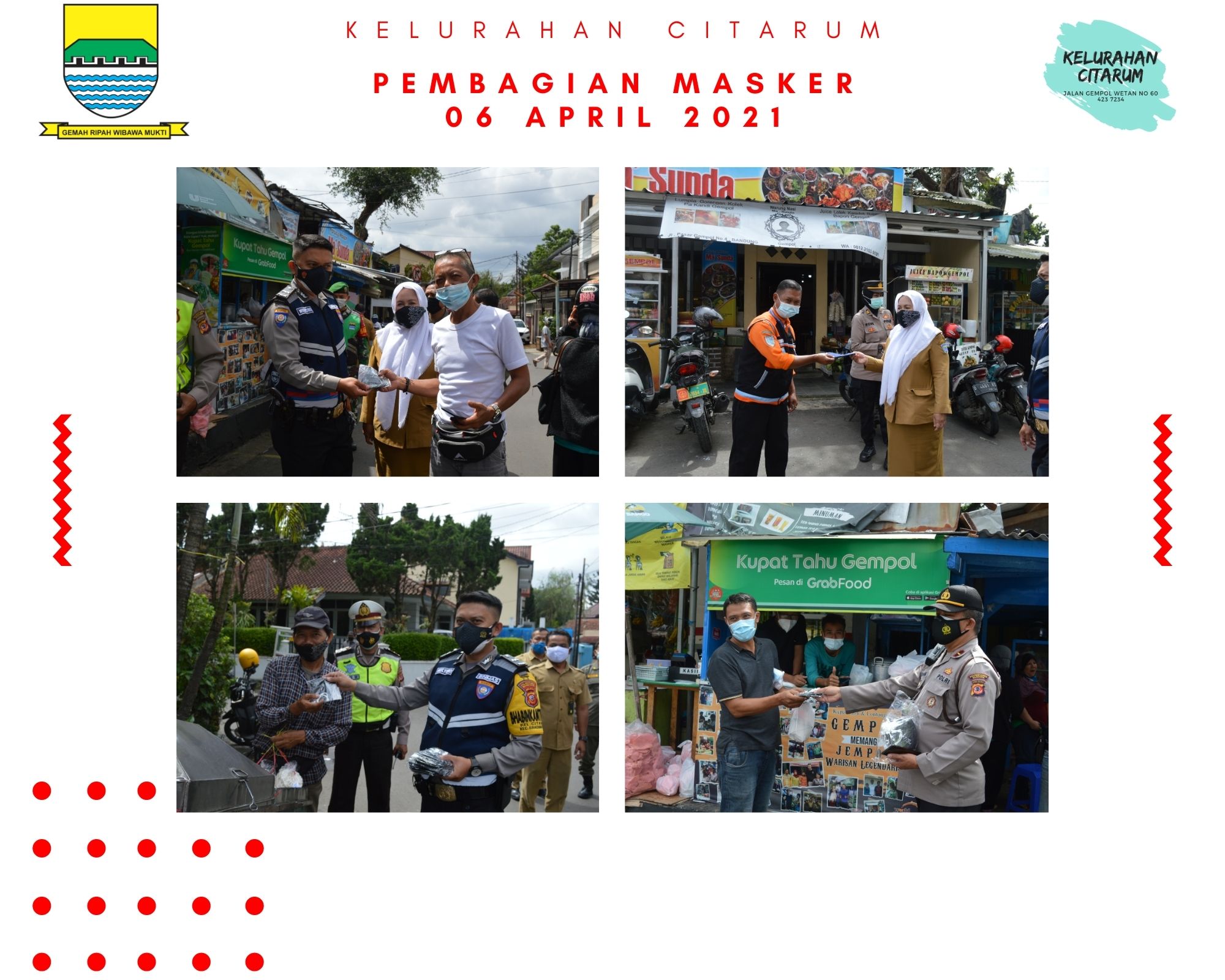 Pembagian Masker di Wilayah Kelurahan Citarum, bersama Polsek Bandung Wetan.